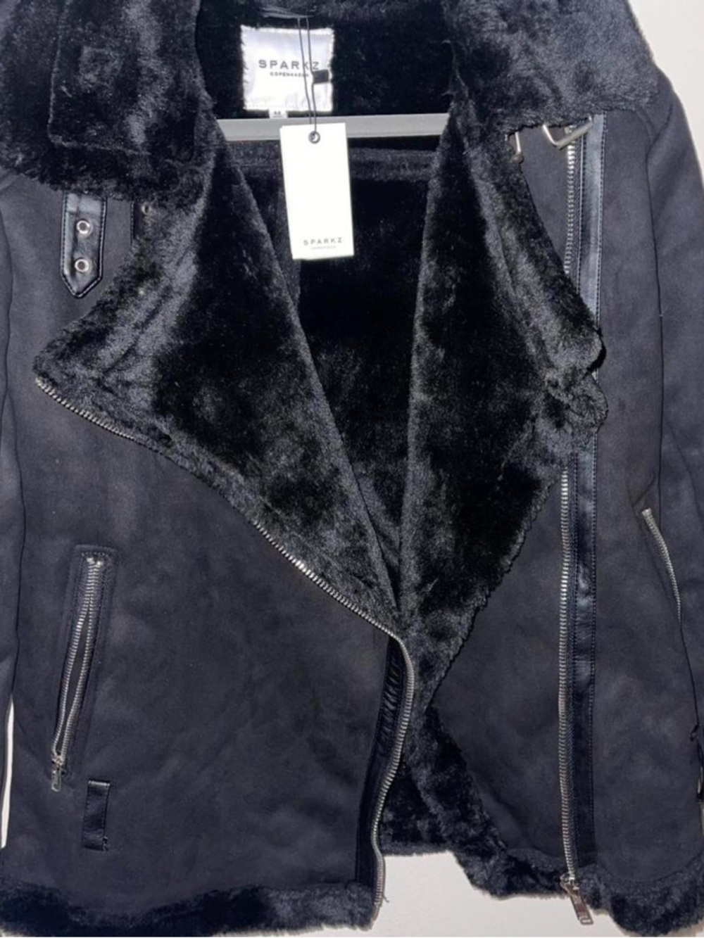 Black Faux-Shearling Pea Coat - Women